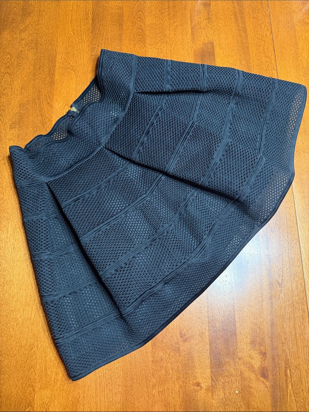 Umgee Black Openwork Knit A-Line Skirt with Pleats with Liner